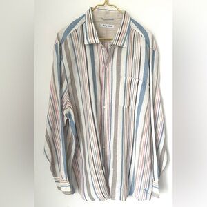 Tommy Bahama Striped 100% Linen Long Sleeve Textured Button Up Shirt Men’s XXL